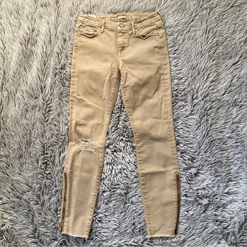 MOTHER size 27- The Looker Ankle Zip FrayTan Skinny Jeans